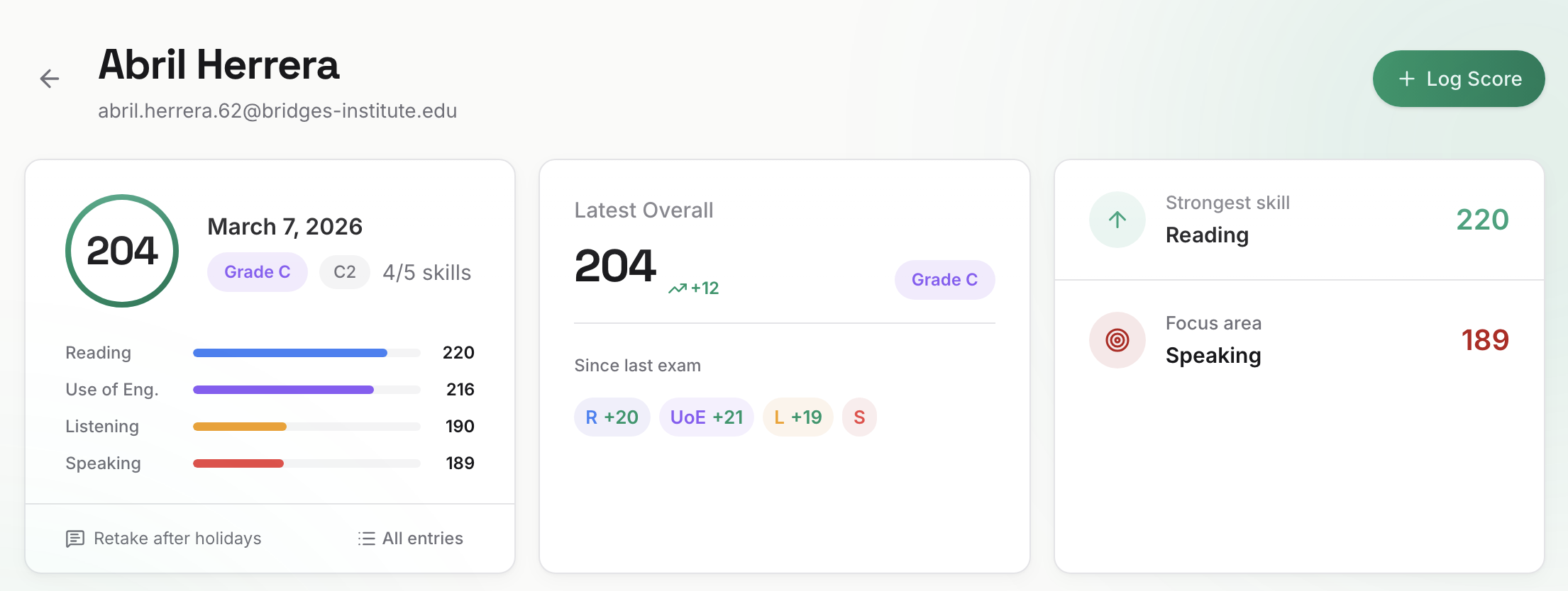 Logging practice exam scores